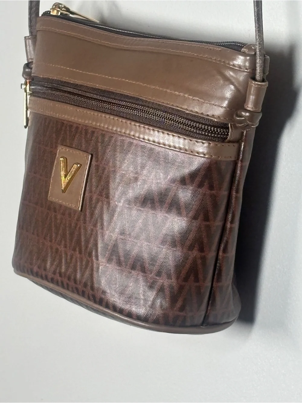 Mario Valentino Brown and Taupe Monogram Crossbody
